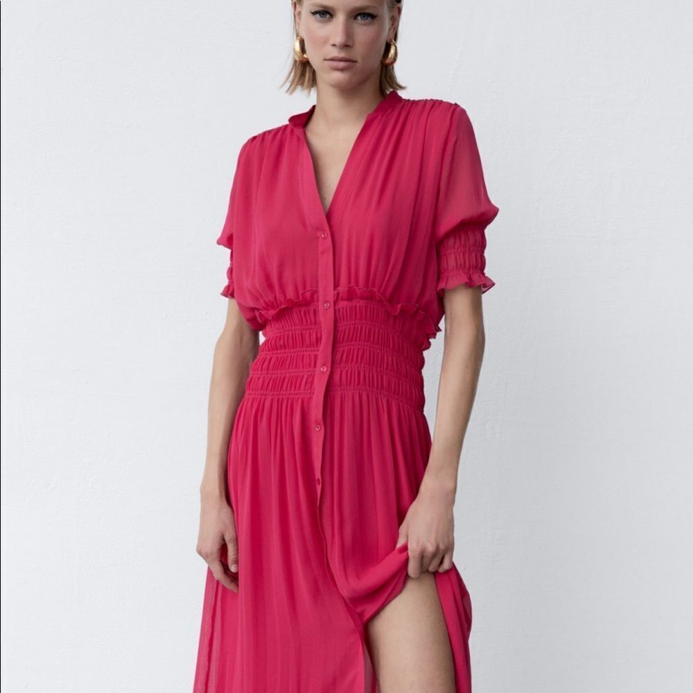 Zara pleated Fushsia Dress 